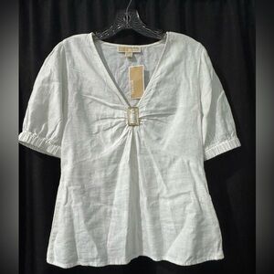Micheal Kors Elegant White V-Neck Women's Top